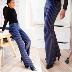 Betabrand Classic Navy Pinstripe Flare Yoga Dress Pant - Size Medium